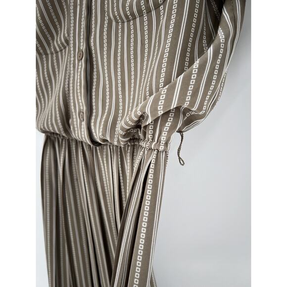 Vintage Liz Roberts Shirt Dress Womens Small Beige White Striped Ruffle Casual - Picture 10 of 16